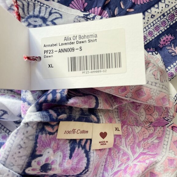 Alix of Bohemia Annabel Lavender Dawn Shirt Purple Blouse XL Cotton - Picture 10 of 11